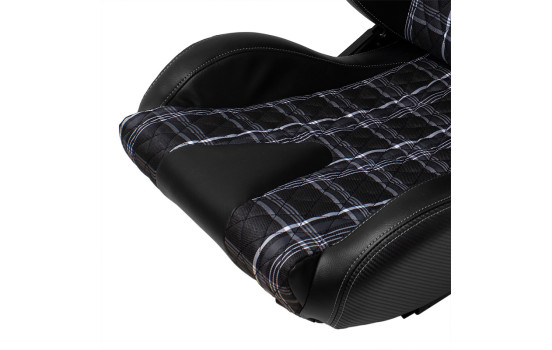 Sports seat 'GT' - Black leatherette + fabric in gray diamond pattern + gray stitching - Double-sided, Image 7