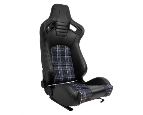 Sports seat 'GT' - Black leatherette + fabric in gray diamond pattern + gray stitching - Double-sided