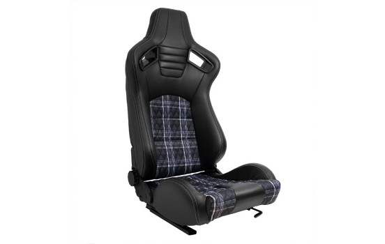 Sports seat 'GT' - Black leatherette + fabric in gray diamond pattern + gray stitching - Double-sided