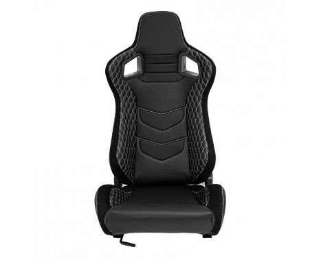 Sports seat 'JW' - Black Artificial leather + Silver stitching - Double-sided adjustable backrest, Image 3