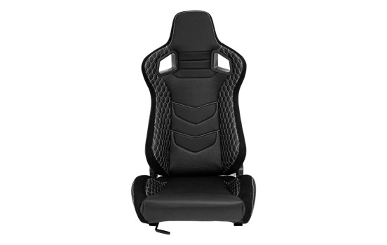Sports seat 'JW' - Black Artificial leather + Silver stitching - Double-sided adjustable backrest, Image 3