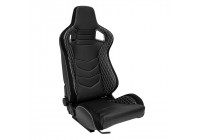 Sports seat 'JW' - Black Artificial leather + Silver stitching - Double-sided adjustable backrest