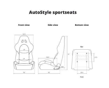 Sports seat 'MR' - Black artificial leather + Black Pine textile - Adjustable on both sides, Image 9