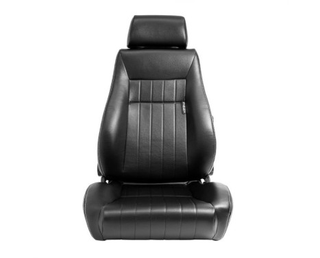 Sports seat 'Retro' - Black Artificial leather + Silver stitching - Double-sided adjustable backrest - in