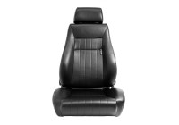 Sports seat 'Retro' - Black artificial leather + silver stitching - Double-sided adjustable backrest