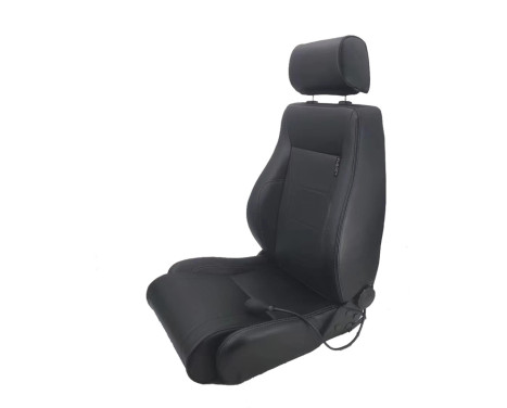 Sports seat 'Retro II' - Black Artificial Leather + Silver stitching - Double-sided adjustable backrest -