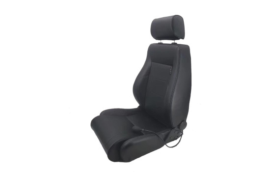 Sports seat 'Retro II' - Black Artificial Leather + Silver stitching - Double-sided adjustable backrest -