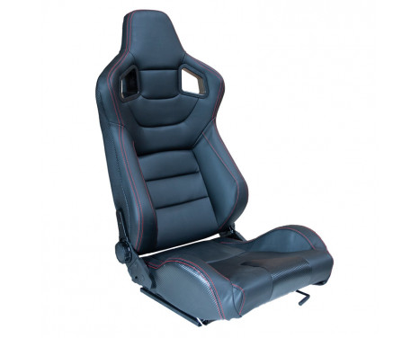 Sports seat 'RK' - Black Artificial leather + Red stitching - Double-sided adjustable backrest