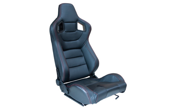 Sports seat 'RK' - Black Artificial leather + Red stitching - Double-sided adjustable backrest