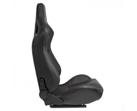 Sports seat 'RK' - Black Artificial leather + Red stitching - Double-sided adjustable backrest, Image 4