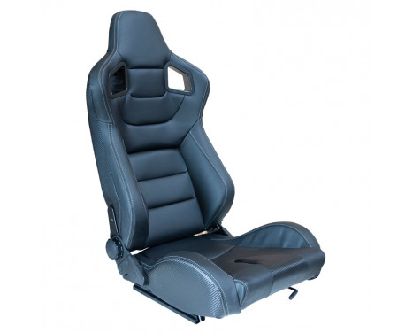 Sports seat 'RK' - Black Artificial leather + Silver stitching - Double-sided adjustable backrest