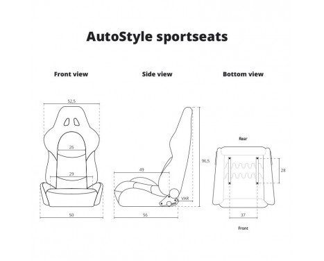 Sports seat 'RK' - Black Artificial leather + Silver stitching - Double-sided adjustable backrest, Image 10