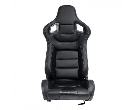 Sports seat 'RK' - Black Artificial leather + Silver stitching - Double-sided adjustable backrest, Image 3