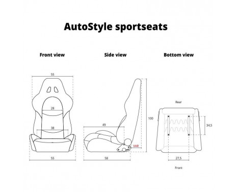 Sports seat 'RS6-II' Matt black/White Artificial leather Adjustable on both sides, Image 10