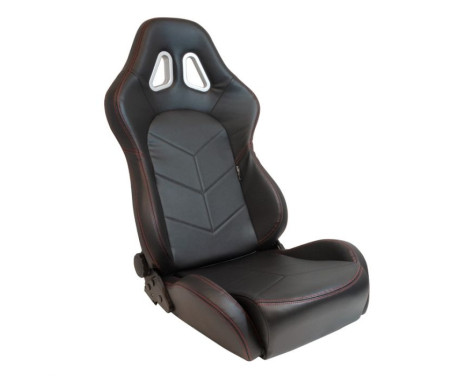 Sports seat 'TN' - Black Artificial leather + Red stitching - Double-sided adjustable backrest - incl