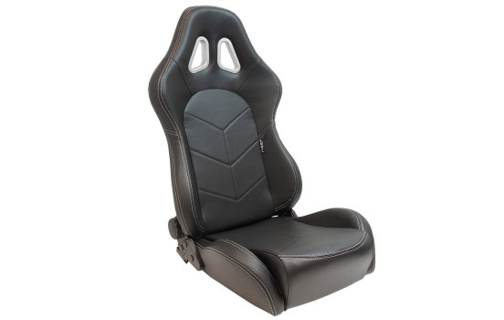 Sports seat 'TN' - Black artificial leather + silver stitching - Double-sided adjustable