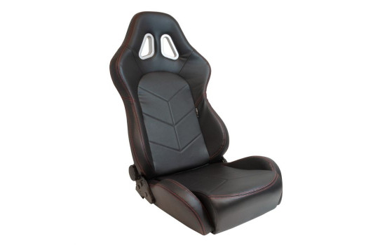 Sports seat 'TN' - Black leatherette + red stitching - Double-sided adjustable backrest -