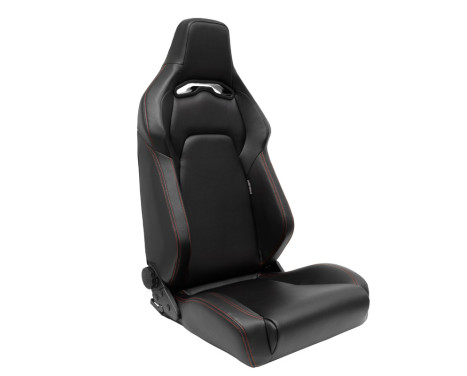Sports seat 'VGR' - Black artificial leather + red stitching - Double-sided adjustable backrest