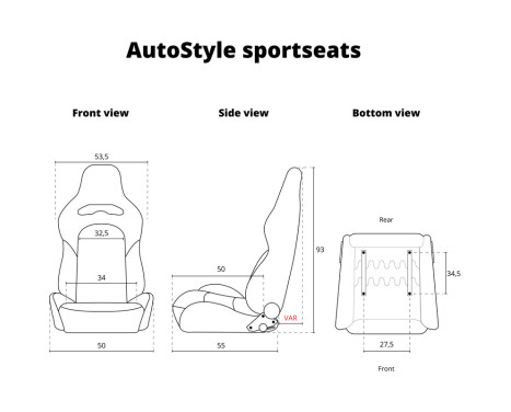 Sports seat 'VGR' - Black artificial leather + red stitching - Double-sided adjustable backrest, Image 10