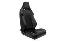 Sports seat 'VGR' - Black leatherette + dark gray fabric/suede + red stitching