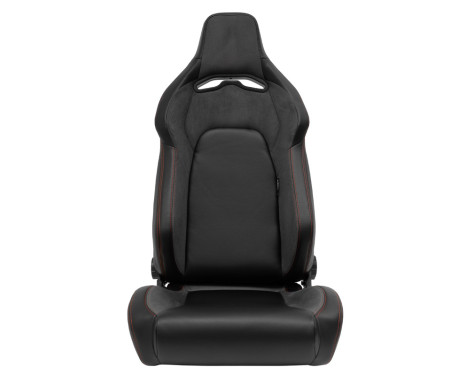 Sports seat 'VGR' - Black leatherette + dark gray fabric/suede + red stitching, Image 3
