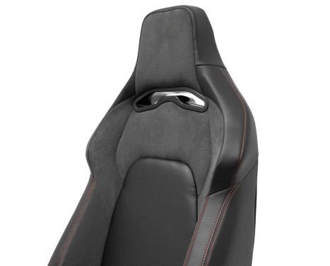 Sports seat 'VGR' - Black leatherette + dark gray fabric/suede + red stitching, Image 8
