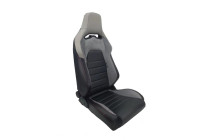 Sports seat 'VGR' - Black leatherette + light gray fabric/suede + red stitching