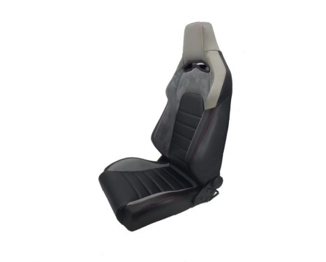 Sports seat 'VGR' - Black leatherette + light gray fabric/suede + red stitching, Image 2
