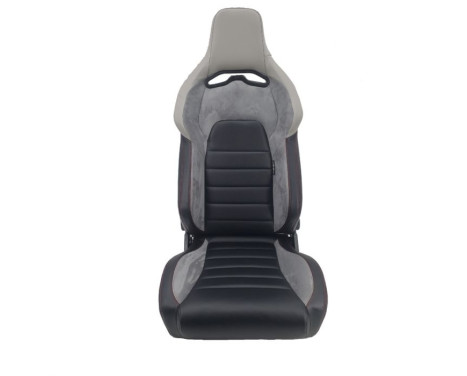 Sports seat 'VGR' - Black leatherette + light gray fabric/suede + red stitching, Image 3