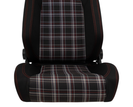 Sports seat VGR - Black fabric + Red diamond pattern fabric + Red stitching - Double-sided adjustable, Image 6