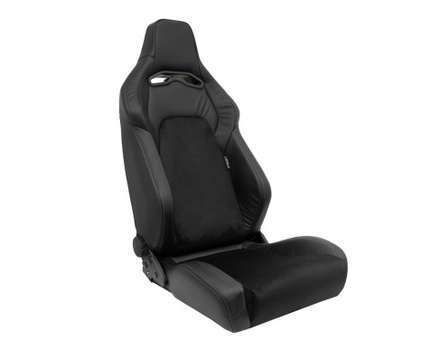 Sports seat VGR Premium - Black Leather & Alcantara + Silver stitching - Double-sided adjustable