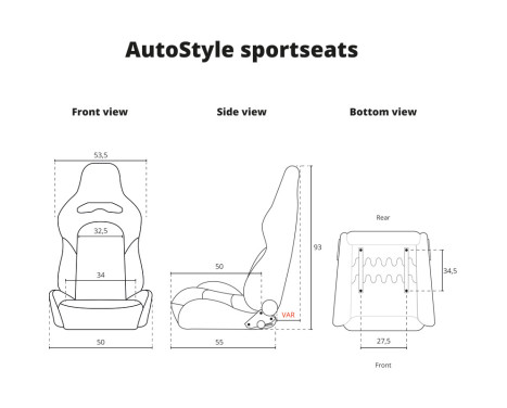 Sports seat VGR Premium - Black Leather & Alcantara + Silver stitching - Double-sided adjustable, Image 10