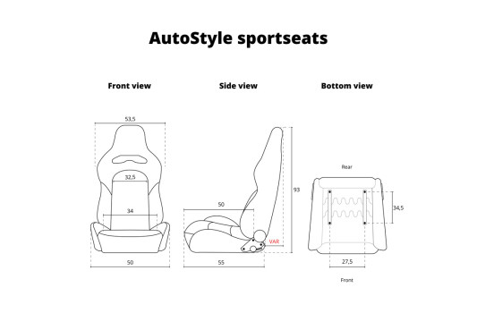 VGR sports seat - Black faux leather + silver stitching - Double-sided adjustable backrest, Image 10