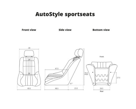 Sports seat 'Classic' - Black Artificial leather - Fixed backrest + Headrest - Incl. Slides, Image 8