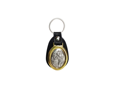 Stainless steel key ring with artificial leather - 'St.Christopher' (Silver colored), Image 3