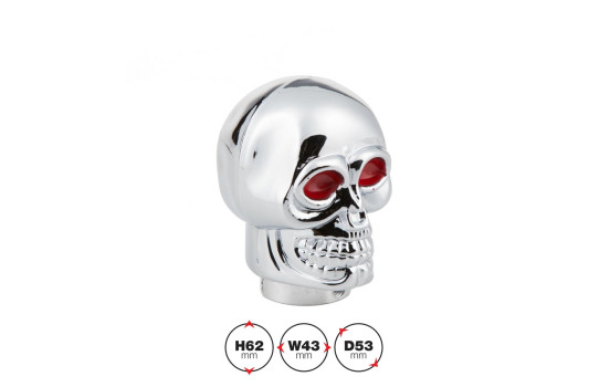 Simoni Racing Gear Shift Knob Skull - Chrome + Red Eyes, Image 2