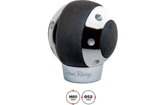 Simoni Racing Gear Shift Knob SPR - Black Leather + Chrome, Image 2
