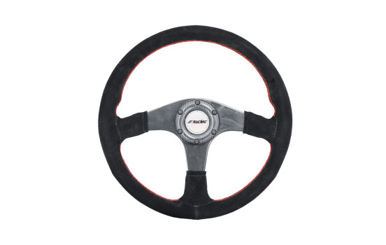 Simoni Racing High-End Racing Sports Handlebar Walter 350mm - Real Carbon - Black Suede + Red Stitching