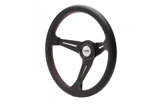 Simoni Racing Sport steering wheel Class 350mm - Black Leather + Red stitching (Deep Dish - 60mm)