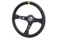 Simoni Racing Sports Handle Spec 350mm - Black Leather + Yellow Stitching (Deep Dish)
