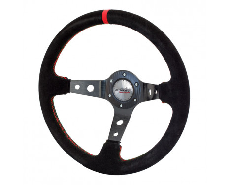 Simoni Racing Sports Steering Wheel Pit Lane 350mm - Black Alcantara + Red stitching (Deep Dish), Image 2