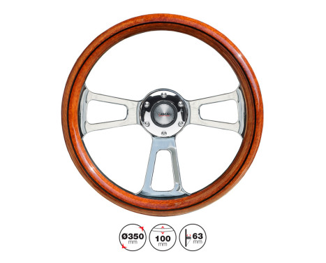 Simoni Racing Sports steering wheel Sella 350mm - Wood-Look/Black PU + Chrome spokes, Image 2