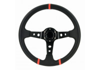 Universal sport steering wheel 'Deep-Dish' - Ø350mm - Black PU Leather + Black spokes + Red Stripes