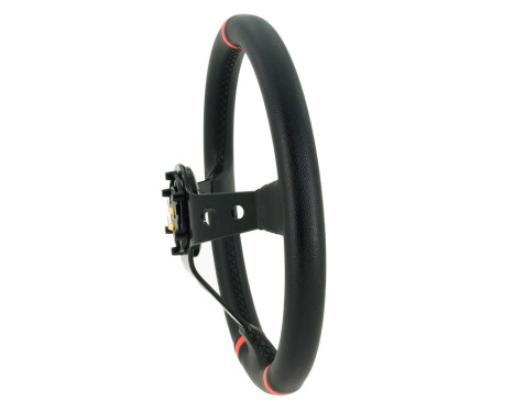 Universal sport steering wheel 'Deep-Dish' - Ø350mm - Black PU Leather + Black spokes + Red Stripes, Image 3