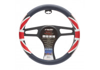 Funda de volante Simoni Racing con bandera del Reino Unido en piel sintética azul, roja y blanca
