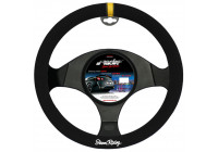 Funda para volante Simoni Racing en ante negro/amarillo con aspecto Carrera