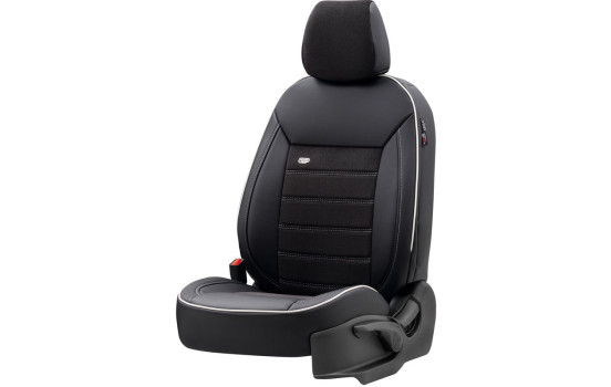 Juego de fundas de asiento otoM de cuero/terciopelo 'Premium' - Negro + Borde blanco - 11 piezas, Imagen 2