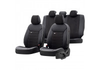 Juego de fundas de asiento otoM de cuero/terciopelo 'Premium' - Negro + Borde blanco - 11 piezas