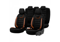Juego de fundas de asiento universales de ante, cuero y tela 'Iconic' negro/terracota - 11 piezas