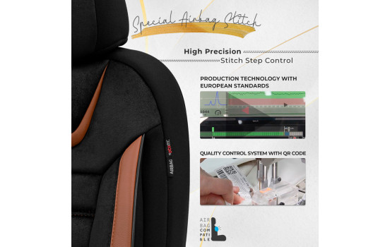 Juego de fundas de asiento universales de ante, cuero y tela 'Iconic' negro/terracota - 11 piezas, Imagen 5